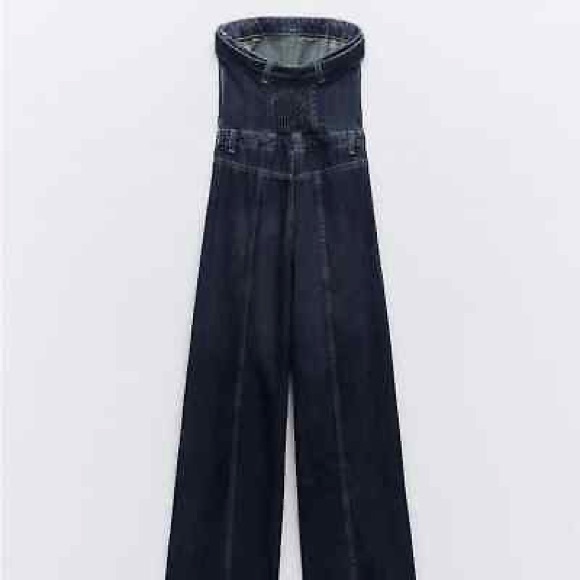 NWT ZARA TRF STRAPLESS DENIM JUMPSUIT - Picture 9 of 12